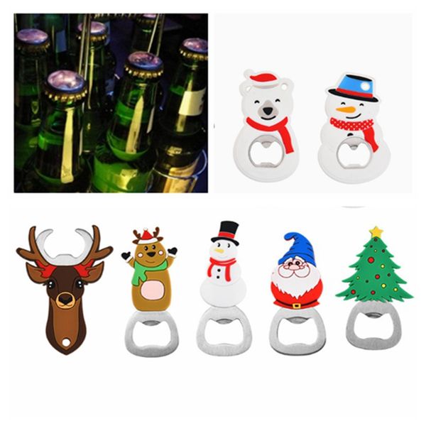 Creative portable silicone Christmas bottle opener with cartoon design, a stainless steel kitchen tool for home use
