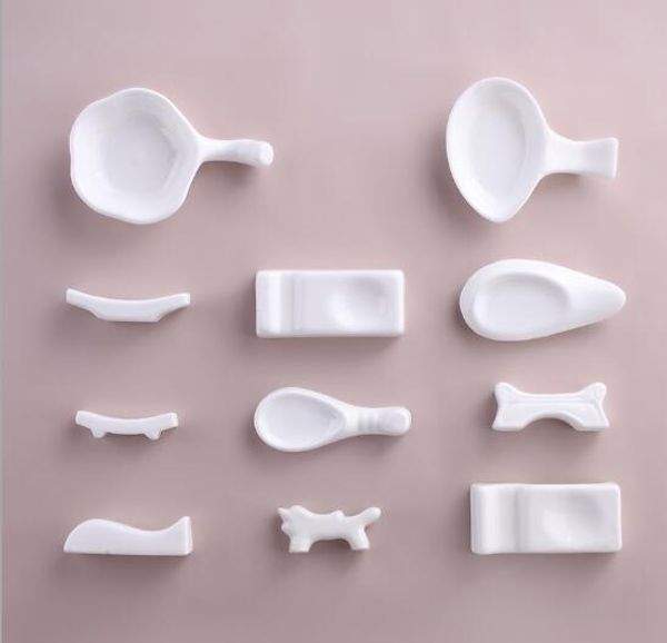 Creative white ceramic chopstick and spoon holder with sauce dish