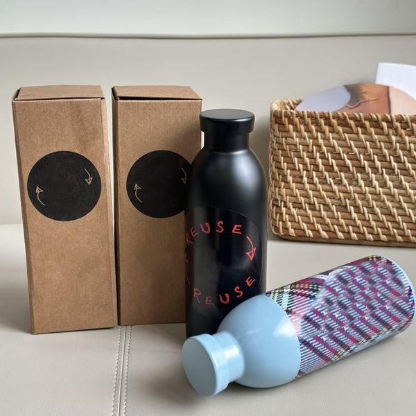 Designer stainless steel summer sports water bottle with vacuum insulation and creative plaid pattern for cool sips
