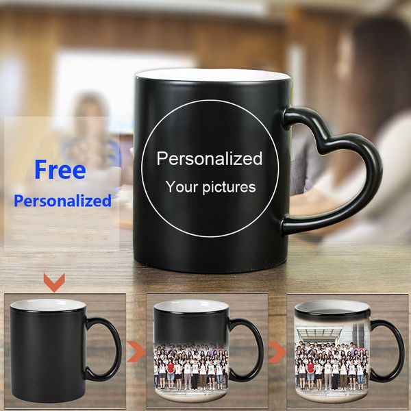 DIY personalized magic mugs that change color with heat, featuring custom photo prints for unique coffee or milk cup gifts