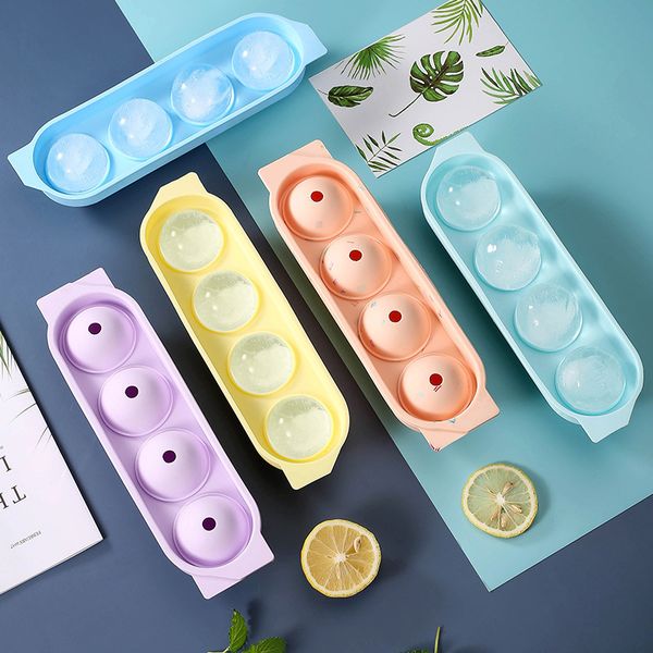 DIY silicone ice ball mold with lid, a creative four-cube tray for bars and kitchens, perfect summer cooling accessory