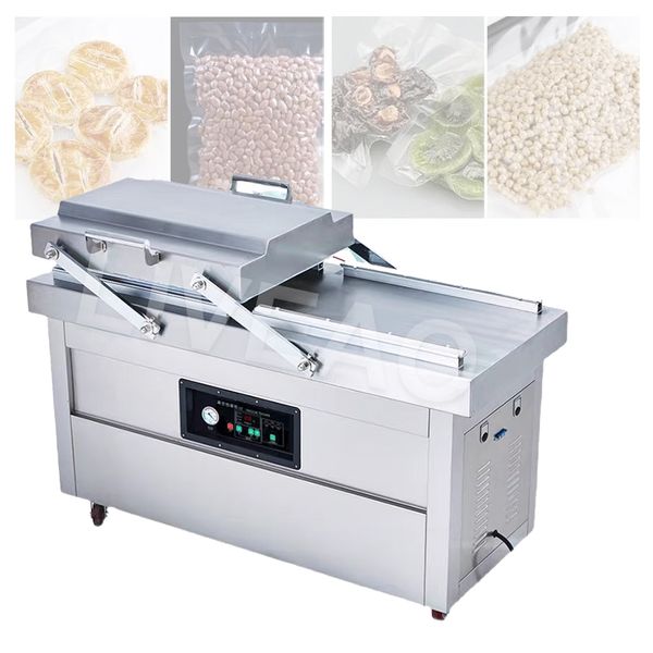 Double-chamber vacuum sealer for preserving seafood, meat, fish, pork, beef, rice, and grains in the kitchen