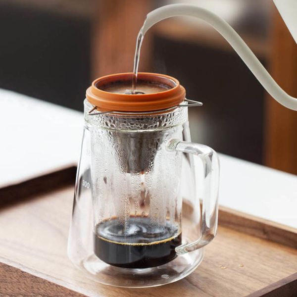Double-layered stainless steel reusable coffee filter, handmade for brewing coffee, tea, or juice without paper filters
