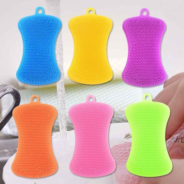 Double-sided silicone sponge brushes for efficient dishwashing and kitchen cleaning