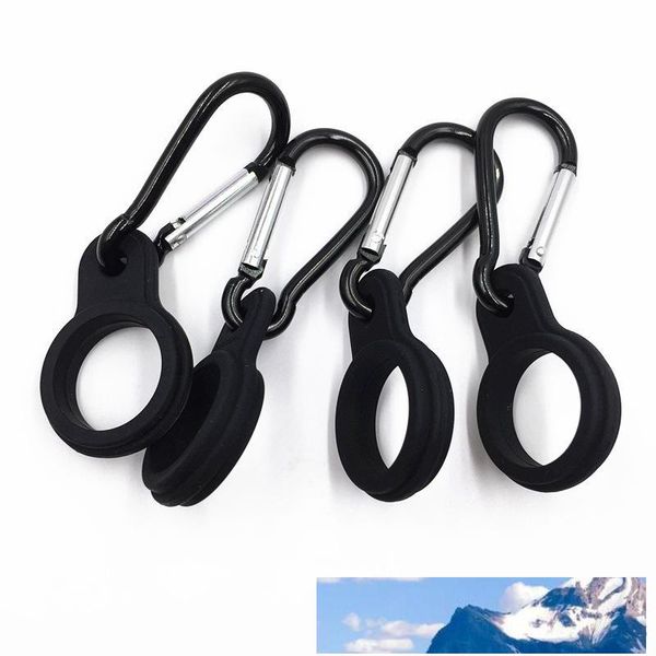 Durable silicone water bottle holder featuring a carabiner clip and key ring, designed for cola-shaped bottles, ideal for everyday or outdoor use