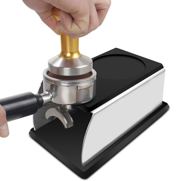 Durable stainless steel espresso tamper stand with silicone base for baristas