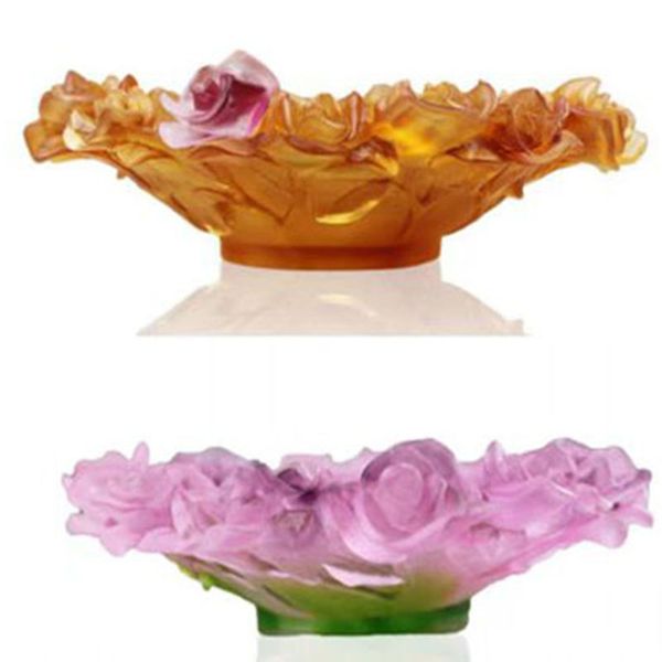 Eastern Luxury Premium Cups Base Colored Glaze Roses Flower Glass Tea Coffee Bottle Tray Beatiful Saucers Home Table Decoration