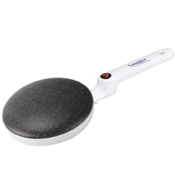 Electric crepe maker for pizza, pancakes, and cakes with non-stick griddle, a versatile kitchen cooking tool in white