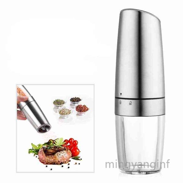 Electric grinder with blue LED light, battery-operated, for adjustable pepper and salt milling
