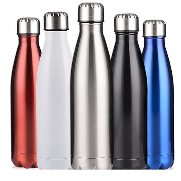 Electroplated metal water bottles in shiny silver and copper finishes