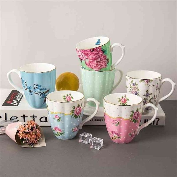 Europe Large 420ml Bone China Mugs with Artistic Floral Design for Tea, Coffee, and Milk at Home or Office