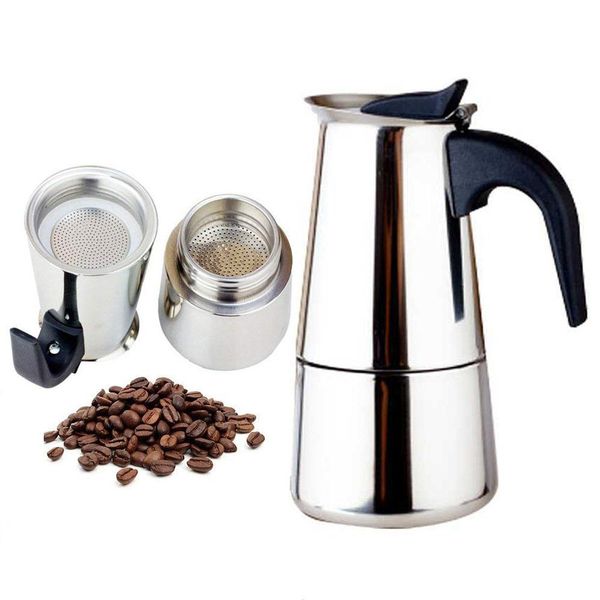 Fashionable stainless steel 304 stovetop espresso maker with large capacity for 2-9 cups