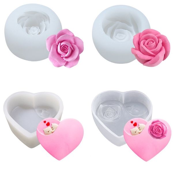 Flower-shaped silicone mold for crafting rose chocolate mousse cakes, ice balls, heart-shaped handmade soaps, and candles