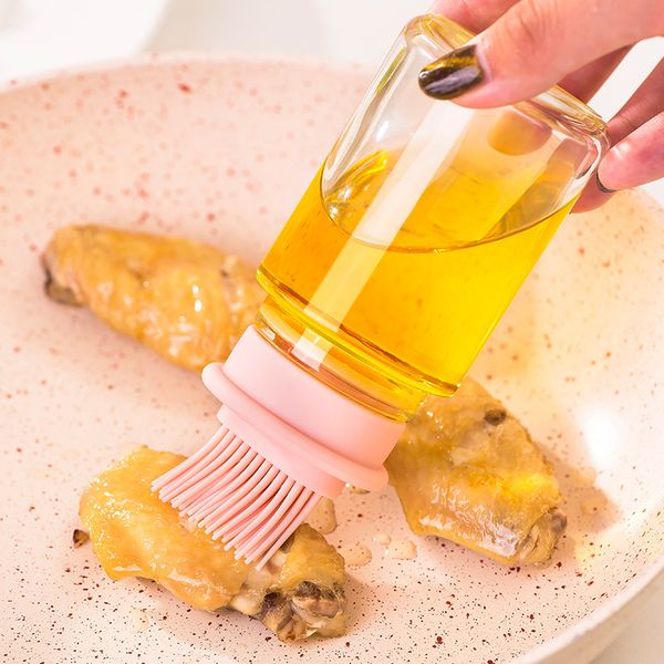 Food-grade silicone oil brush and glass bottle set for high-heat cooking, baking, and BBQ