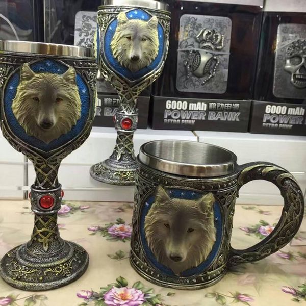 Free Shipping for a Single Wolf Beer Mug - Cool Celtic Design, 3D Resin & Stainless Steel Gothic Goblet, Perfect for Parties and Decor Y200106