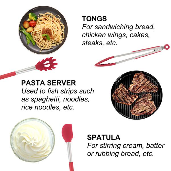 Free shipping on a 9/15-piece kitchen utensil set featuring silicone and stainless steel non-stick spatulas with storage case