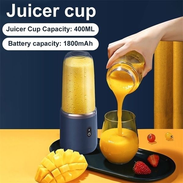 Fruit and vegetable juicer with 6 blades, USB charging, compact design for efficient blending and extracting