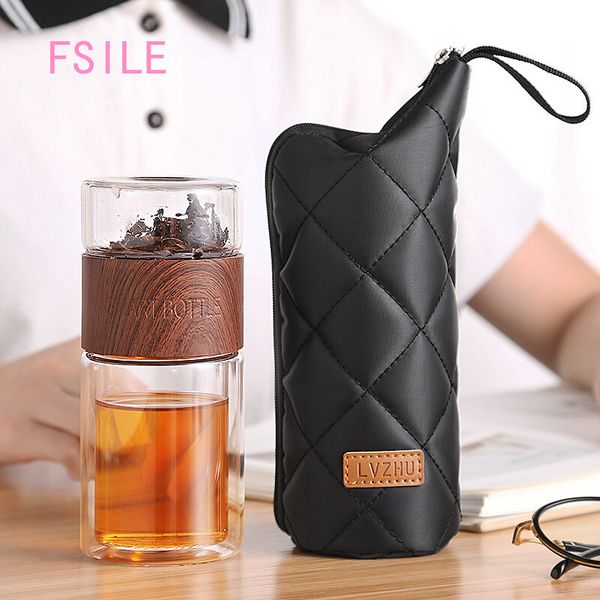 FSILE Fashion Classic Tea Separation Cup - Portable Leak-proof Double-layer Glass Filter Cup for Women LJ200821