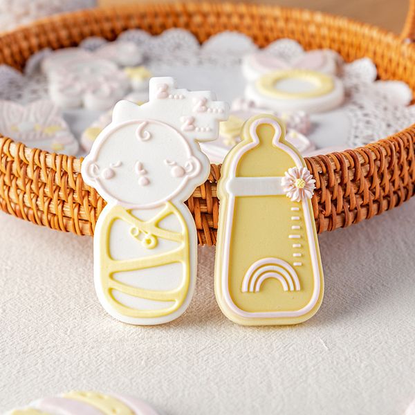 Girl's baby biscuit mold with acrylic embossing press stamp for bib headgear fondant cookie cutter, a DIY baking tool for household shower use
