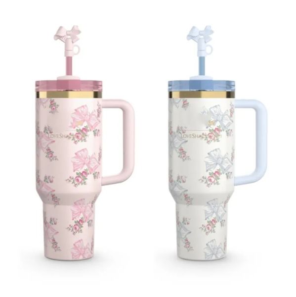H2.0 40oz TUMBLER Rose Blue Mug Tumbler with Silicone Handle Lid and Straw Cups Mugs Target water bottles