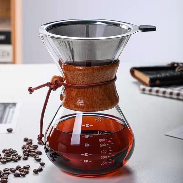Handcrafted coffee sharing pot with glass filter, multi-size drip-style set for home use