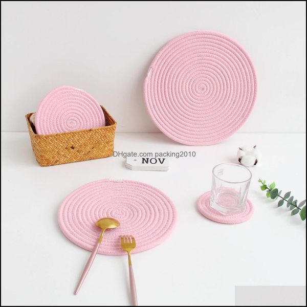 Handcrafted cotton rope placemats, woven table mats and napkins for kitchen dining