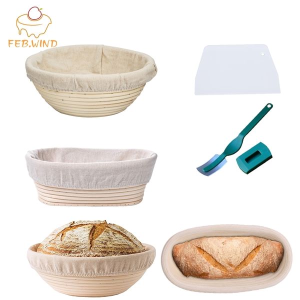 Handcrafted rattan bread banneton set with liner for sourdough proofing in round or oval shapes, ideal for bakeries and cafes