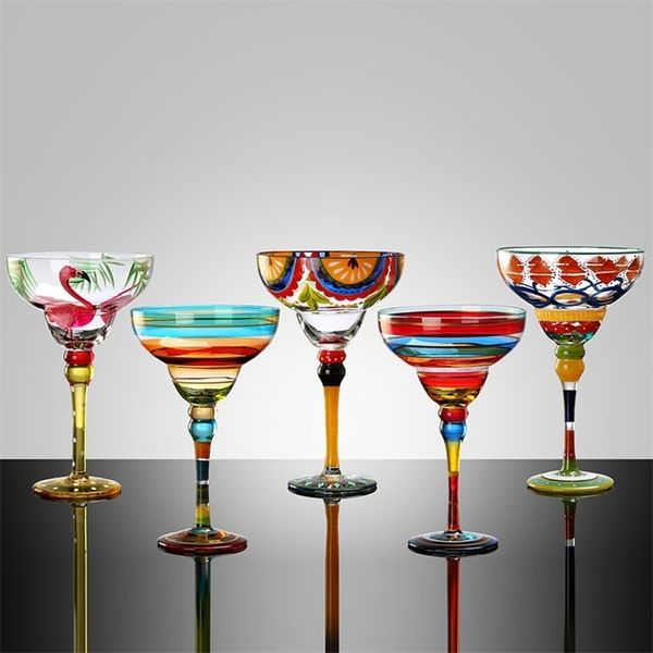 Handcrafted vibrant cocktail goblets from Europe, perfect for champagne, creative drinks, bar parties, home use, and wedding presents