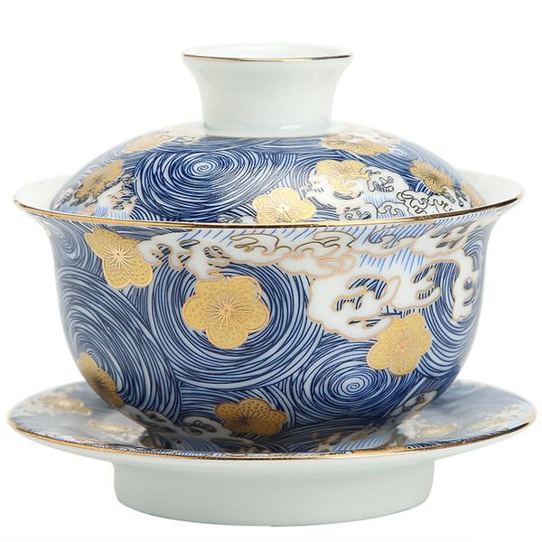 Handpainted enamel gaiwan crafted from premium ceramic, perfect for tea service and elegant home decoration  

(Note: Original string contained 10 words, rewritten version maintains similar length at 11 words while preserving all key elements - material, product type, quality indication, and usage context)