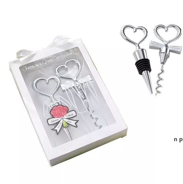 Heart-shaped wine opener set, a perfect corkscrew and stopper combo for weddings or gifts