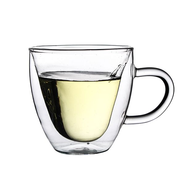 Heat-resistant double-wall glass drinking cup with creative heart design for tea, juice, milk, or coffee
