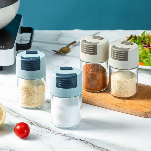 Herb & Spice Tools Measurable Salt Control Shaker Kitchen Press Glass Bottle BBQ Sprinkler Salt Can Seasoning Jar LX0001