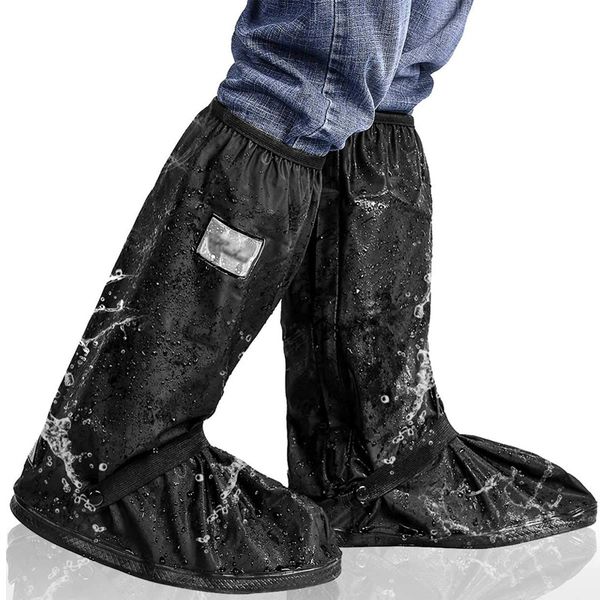 High Tube Reusable Rain Shoe Covers Waterproof Shoe Protectors Women Men Rubber Galoshes Motorcycle Cycling Elastic Boots Cover