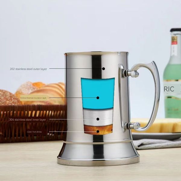 High-quality 16 oz Double Wall Stainless Steel Beer Mug with Mirror Finish, model DH9111