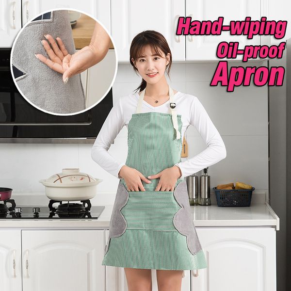 Household waterproof apron with plaid stripes, adjustable for adults, resists oil and stains in the kitchen