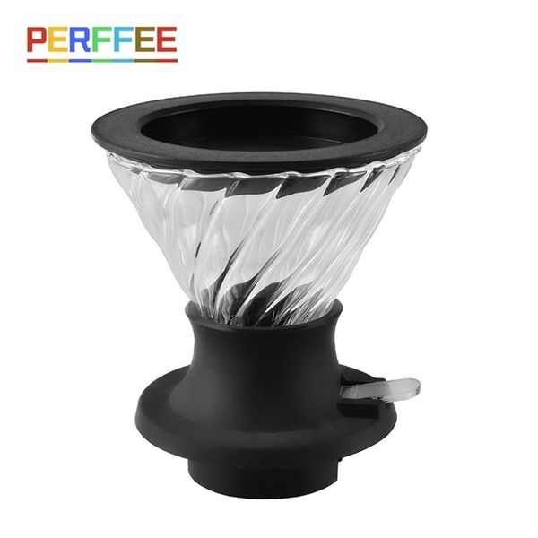 Immersion Coffee Dripper Glass V60 Pour Over Maker V Shape Drip Filter with Push Switch Black V02 211008