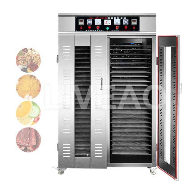 Industrial 40-tray drying machine for commercial kitchens, dehydrating fruits, vegetables, mushrooms, herbs, and tea efficiently