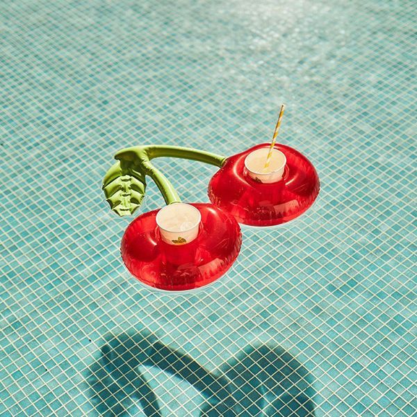 Inflatable double cherry cup holders for drinks, pool floats and water toys, perfect for pool parties