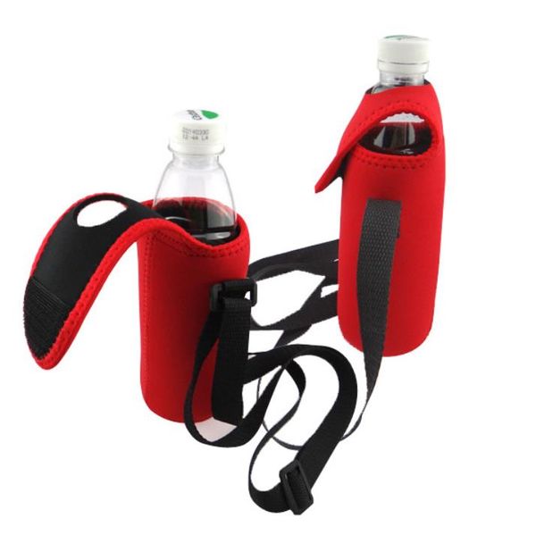 Insulated neoprene drink holder with adjustable shoulder strap for carrying bottles