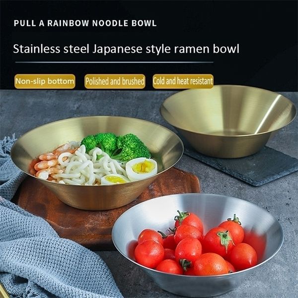 Japanese Ramen Bowl made of 304 stainless steel with single-layer cold design for Korean Bibimbap and creative soup serving