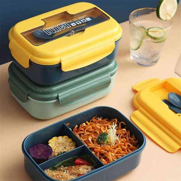 Japanese-style leak-proof lunch box made from wheat straw material, includes fork and spoon for breakfast bento