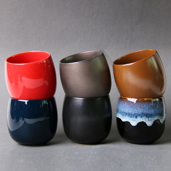 Large blue ceramic water mug with gold accents, 180ml capacity, creative Tianmu design for tea