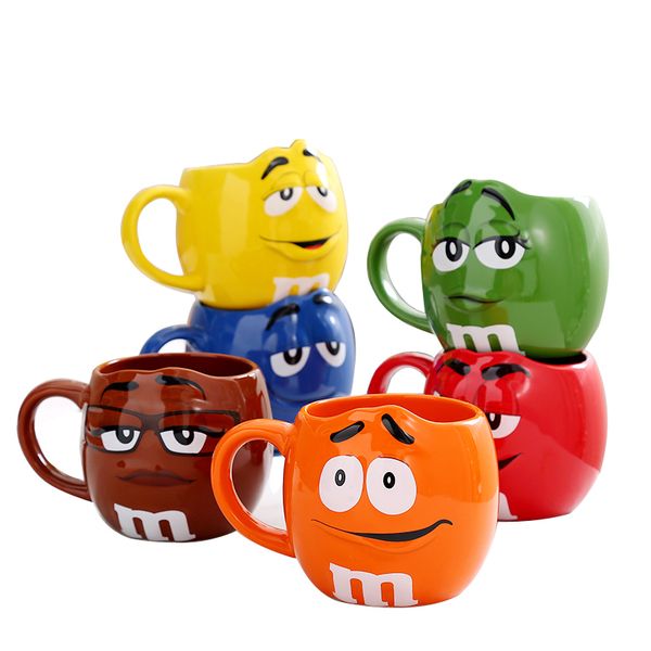 Large ceramic coffee mugs with fun cartoon designs and ample capacity for drinks