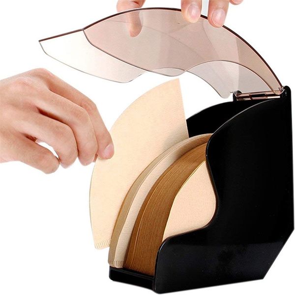 Large Coffee Filter Paper Holder with Acrylic Cover - Coffee Filters Dispenser Rack Shelf Storage, Barista Coffee Tools 210712