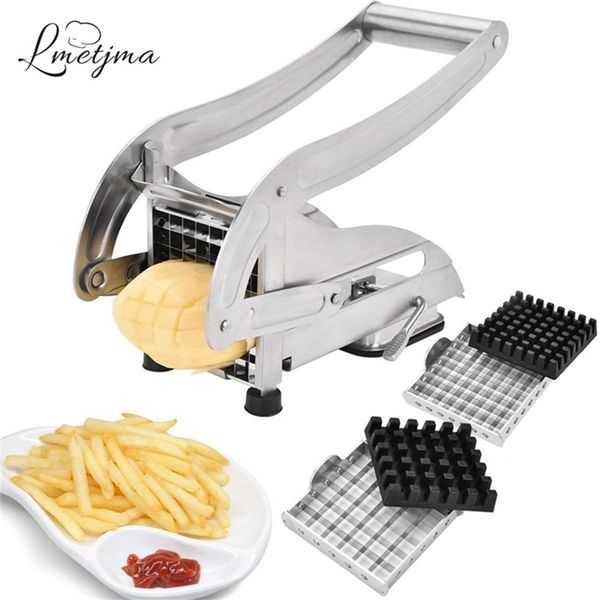 LMETJMA French Fry Cutter featuring dual stainless steel blades for slicing potatoes, cucumbers, and carrots