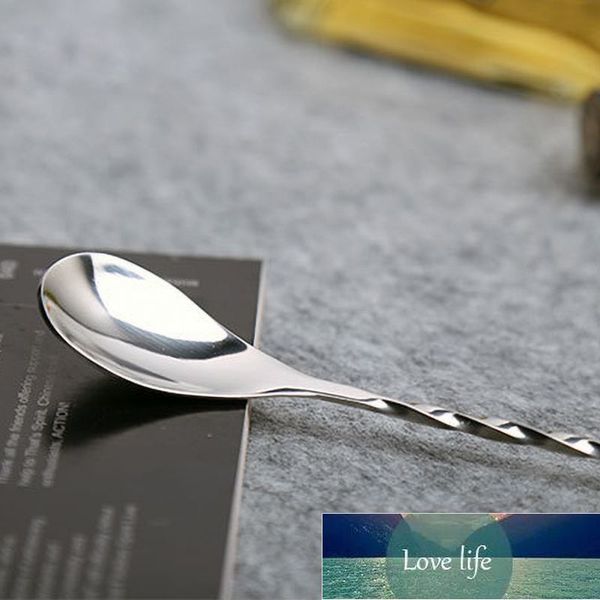 Long stainless steel cocktail spoons with spiral design for mixing drinks