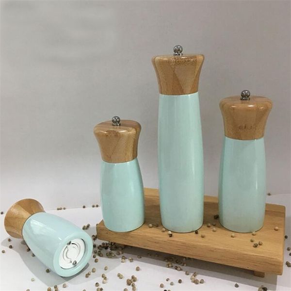 Manual bamboo pepper grinder mill in light green body spray color 210611