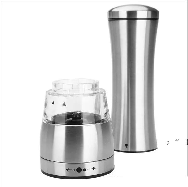 Manual pepper and salt grinder made of stainless steel and clear acrylic, a kitchen tool in silver