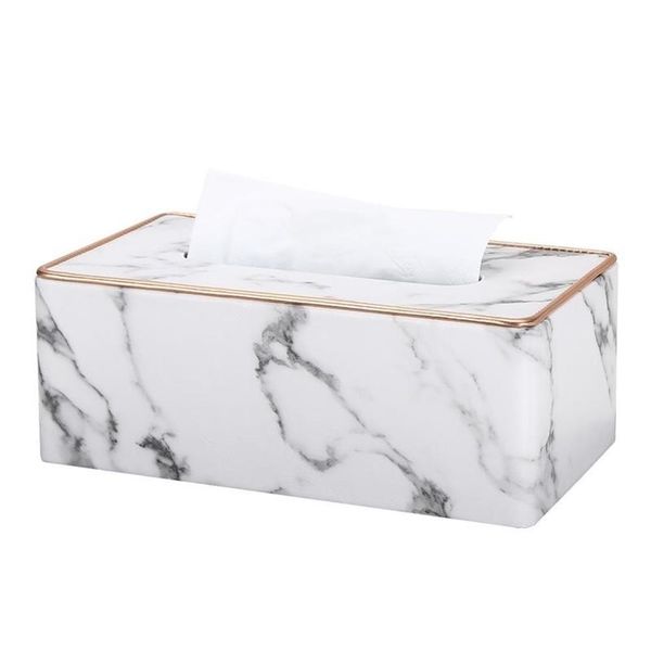 Marble-framed tissue box with golden edges for desk or washroom, featuring a metal-protected case with ice crack design
