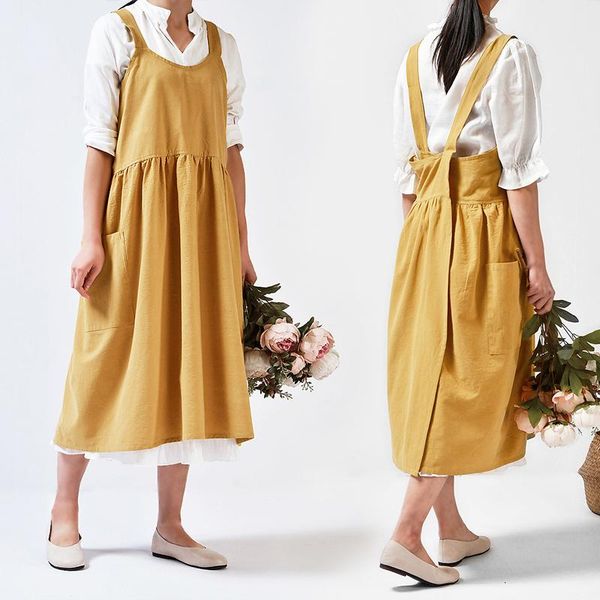 Medieval-style cotton linen kitchen apron for cooking, baking, or floral work with ruffled edges, designed for women's uniforms and dresses